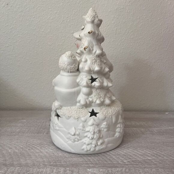 JCPenney Home Collection Snowman Ivory Bisque Accent Light Lamp Gold Porcelain - Picture 7 of 9